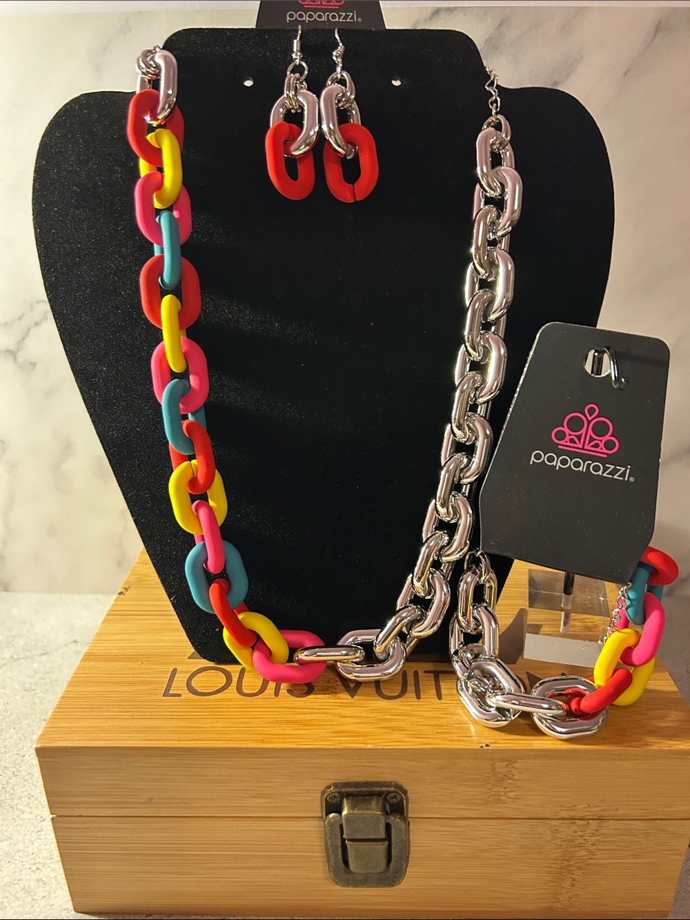 Paparazzi Bright Multicolor Acrylic & Silver Chain Set